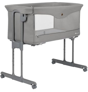 Bebeconfort Amara, Beistellbett Baby, 0– 6 Monate, 0–9 kg, Co-Sleeper, 2-in-1 Beistellbett & Stubenwagen, in 3 Sek kompakt zusammenklappbar, einfach zu bewegen, praktische Reisetasche, Tinted Grey