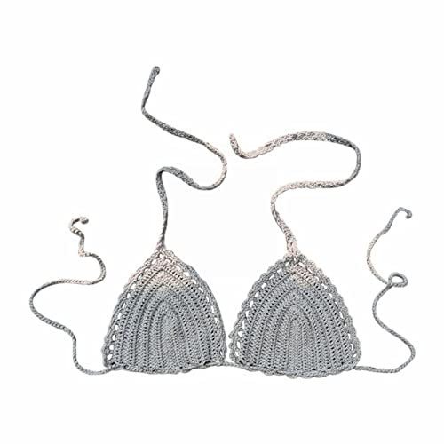 Generico Coppe Silicone Adesive Reggiseni Invisibili Donna Costume da Bagno Estivo da Donna in Tinta Unita a Mano all'Uncinetto Coppe Silicone Adesive Reggiseni Invisibili Donna (Grey, M)