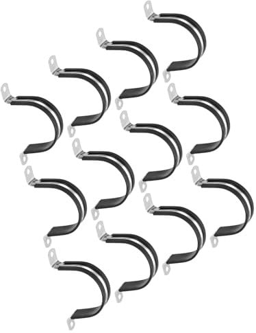 TOP-VIGOR 12Pcs 55mm(2-5/32) Cable Clamp, Rubber Pipe Strap Rubber Cushioned 304 Stainless Steel Hose Clamp U Shape Metal Clamp Tube Holder for Fixing Tube Pipe Wire