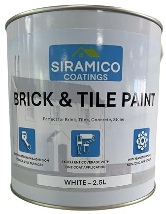 SIRAMICO COATINGS BRICK & TILE PAINT | WHITE - MATT | 1, 2.5 and 5 Litres (White, 2.5 Liters)