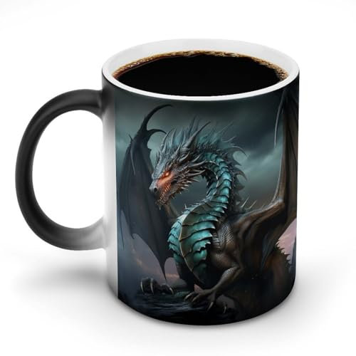 QWJKM Coffee Mug Cool Dragon Color Changing Mug Funny Ceramic Mug Novelty Discoloration Mug Personalized Magic Mug Heat Sensitive Coffee Cup Tea Cup for Women 12 Oz