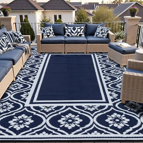 HUGEAR Outdoor-Teppich für Terrassen Freiraum,Wasserdichte Matte,Großer Außenteppich,Reversible Kunststoff Stroh Camping Teppiche
