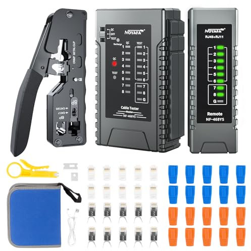 Set de pinces à sertir RJ45, outils de test de réseau pour RJ45, RJ11, RJ12, Straight Through Ethernet Crimp pour Cat5, Cat5e, Cat6, Cat6a, 6P6C, test de raccordement téléphonique et de câble