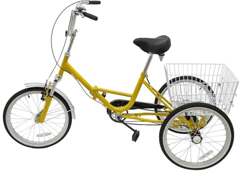 DOPBENT 20 Zoll Dreirad für Erwachsene,Faltbares Dreirad mit Einkaufskorb,Einstellbare Höhe Outdoor-Dreirad 3-Räder Fahrrad Klappbar City Tricycle Fahrrad für Fahrten und Outdoor-Aktivitäten