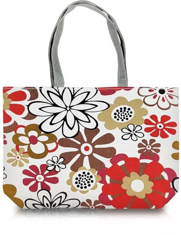 AfitLulu Groß Handtasche Damen Leinwand Umhängetasche Damen mit Reißverschluß und Innentasche,Zusammenklappbar Shopper Tasche Damen Wiederverwendbar Tote Bag für Arbeit Einkaufen Strand (Blume A)