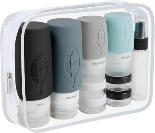 KOOSREEL Flacons De Voyage en Silicone, 17 Pièces Flacon Voyage Réutilisable et Étanche Contenant de Bouteilles de Voyage,Lotion, pour Shampoing, Cosmétiques,Voyage sans BPA Set