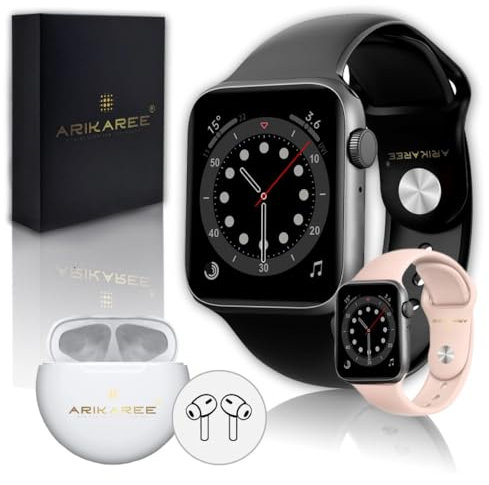 Arikaree OROLOGIO DIGITALE 2 IN 1 CON AURICOLARI CUFFIE BLUETOOTH DA 1.99 SMARTWATCH UOMO DONNA CON CHIAMATE E WHATS APP PER ANDROID E IOS FITNESS TRACKER CARDIOFREQUENZIMETRO E ASSISTENTE VOCALE