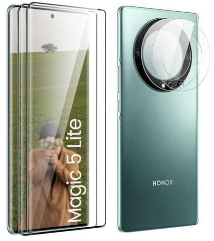 TECHO Protector de Pantalla para Honor Magic 5 Lite Cristal Templado Completa [Caso Amistoso][Ultra HD][De Punta a Punta][Sin Burbujas][Anti-Scratch][Sensible al Tacto][2+2 Piezas]
