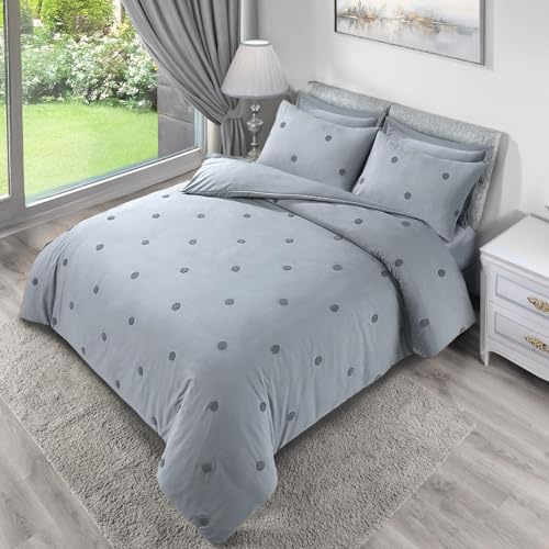 LYMA Bedding Duvet Cover Set Double Spot Tufted, OEKO-TEX Certified, Ultra Soft NanoPlush Double Brushed Quick Dry & Button Closure, Wrinkle Fade Resistant Quilt Cover with Pillowcases (Light Grey)
