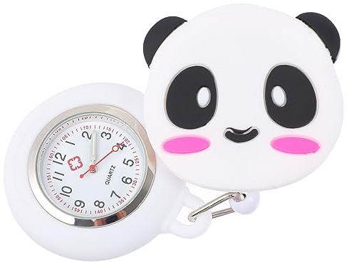 VALICLUD Panda Taschenuhr mit Clip On, Dehnbar, 1 Stück, Weiß | Zinklegierung, Glas und Silizium, für Arzt und Kollegium, Arbeitsalltag und Mehrere Anlässe