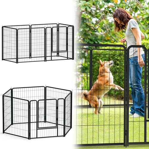 YRHome 6-teilig Metall Welpenauslauf Hundelaufstall Welpenlaufstall Freilaufgehege 80x80 cm Faltbare Freigehege Tierlaufstall inkl.Tür und Erdanker Wetterfest Für Innen/Außenbereich