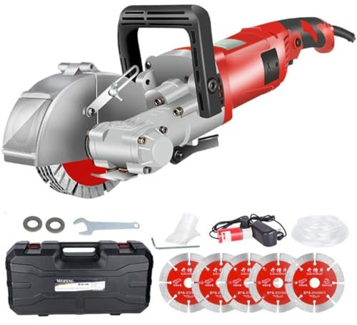 Customize What You Need Electric Wall Chaser 4000W - 7500R/min Wall Groove Cutting Machine with 5 Slotted Pieces, Water Pump, Adjustable Depth for Granite, Marble, and Concrete(Red)