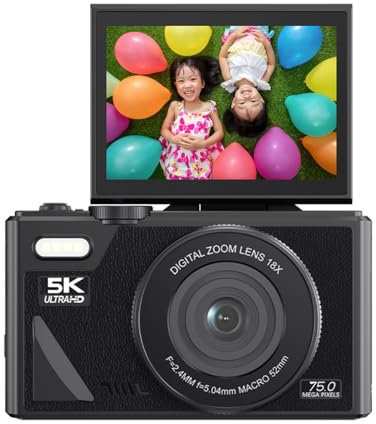 5K HD & 75MP Digital Camera 18X Digital Zoom - WiFi Vlogging Camera for Photography & Video, Autofocus, 3 Inch Screen, 128GB(Not included)