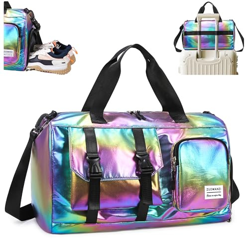 Tokeya Sporttasche Damen Frauen Reisetasche mit Schuhfach Nassfach, Schwarz | Wasserdicht Schwimmtasche Frauen, Glitzer Gym Bag, Mädchen Leicht Faltbar Duffel Bag, Sport Fitness Training Reisen