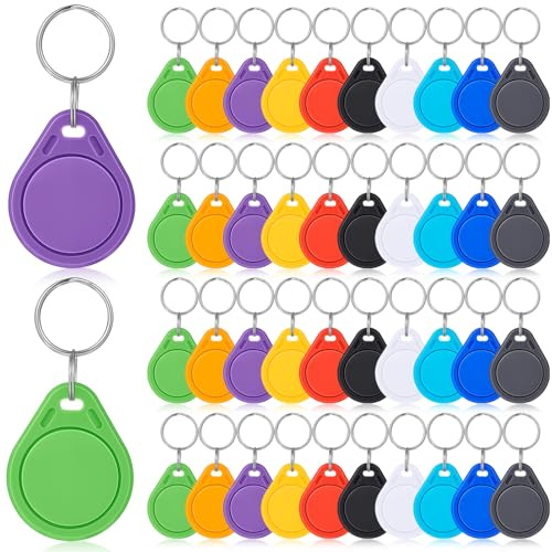 Beeveer Lot de 100 étiquettes NFC - Porte-clés NFC - Cartes de visite commerciales - Puce numérique programmable - 504 octets de mémoire - Compatible avec téléphone portable (multicolore)