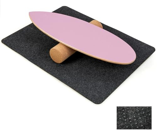 GYMAX Balance Board aus Holz Balancebrett mit Korkrolle & Schutzmatte Gleichgewichtsboard für Indoor-Surfen Indoorboard Surfboard