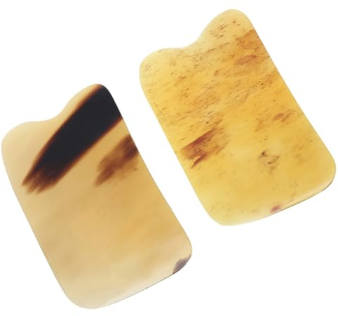 SMASOLO 2 Pièces Plaque de Massage Corne de Buffle Carrée Outil de Grattage Spa Tension pour Visage Cou Dos Couleur Aléatoire