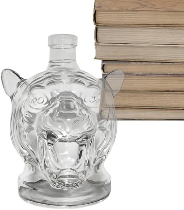 Tequila Decanter, Glass Decanter For Whiskey And Wine, Bar Accessory Drink Container With Decorative Profile Tiger Head For Wine Bourbon Brandy Vodka Cognac Tequila