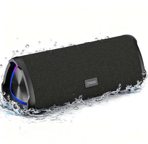 oraolo Bluetooth Lautsprecher, Musikbox Bluetooth mit 6.0, 24H Laufzeit, Bass Treibern, IPX6 Wasserdicht, Freisprechfunktion für Phone, Boxen für Zuhause Draußen Party
