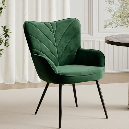 COLAMY Esszimmerstühle mit Armlehnen, Stühle Esszimmer mit Rückenlehne, Polsternder Küchenstühle Gepolstert mit Wingback, Dining Chairs mit Holzbeinen für Esszimmer, Küche, Restaurant, Grün