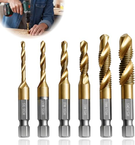 Juego De 6 Brocas Y Machos Combinados, Juego De 6 Brocas Y Machos Combinados M3 M4 M5 M6 M8 M10, Macho De Roscar Hss 2 En 1 Con Protección Contra La Oxidación, Para Metal, Madera, Plástico