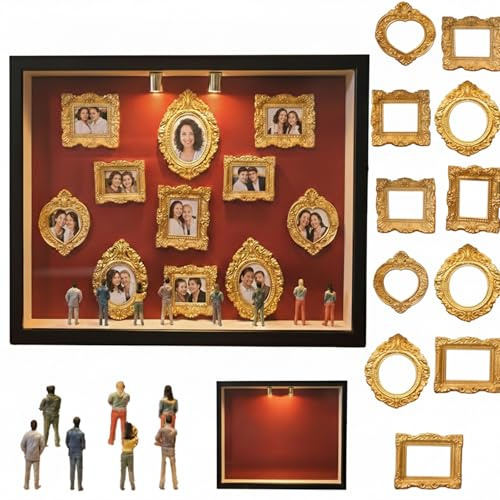 Generisch DIY Mini Museum Silhouette Box, Mini Figuren Menschen Museum, Kreatives Erinnerungsdisplay Kit Mit 8 Figuren & 11 Gold Rahmen, für Hochzeiten, Abschlussfeiern oder Feiertage