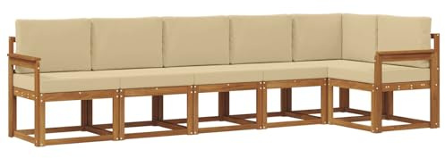 vidaXL Outdoor-Sofagarnitur mit Kissen 6 pcs Natur und Beige, Modernes Garten-Sofa, Langlebiges Outdoor-Sofa-Set, Lounge-Möbel für die Terrasse, Bequeme Sitzgelegenheiten