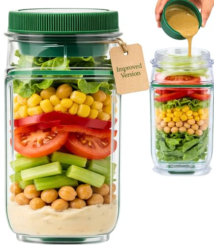 TMillions SalatBox - Ensaladera para Llevar con Compartimentos y Vaso para Aliño, Tupper Hermético Antifugas, Fiambrera Portátil Sin BPA, Apta Microondas, Ideal Trabajo, Oficina, Viajes y Gimnasio