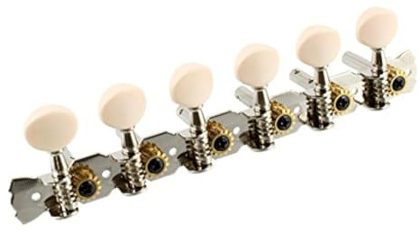 Tuning Keys 6-inline Open Gear w/White Buttons Nickel Allparts TK-7897-001