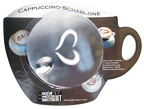 HAB & GUT -CS001-3x Cappuccino Schablonen aus Edelstahl, CAFE, Kuss und Herz, 11 cm Ø, 18/10-Qualität