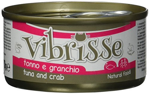 Croci Vibrisse Nourriture Humide pour Chats à Base de Thon et Crabe, Aliment Naturel sans colorants ni conservateurs, 24 boîtes de 70 g