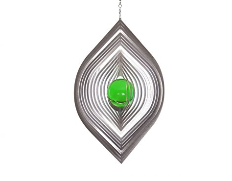 Illumino Edelstahl-Windspiel Blatt mit smaragdgrüner 35mm Glaskugel
