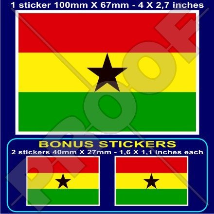 Ghana ghanaische Flagge Commonwealth, West Afrika 10,2 cm (100 mm) Vinyl Bumper Aufkleber, Aufkleber X1 + 2 Bonus