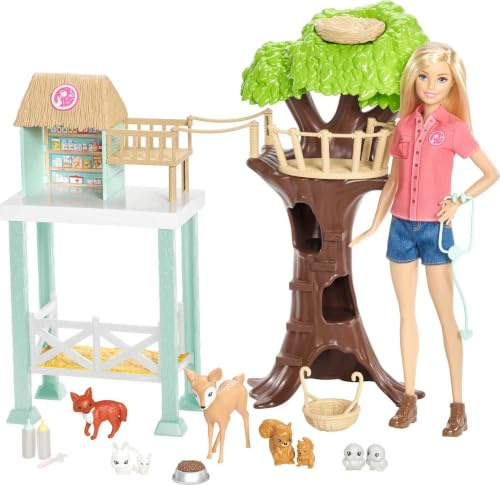 Barbie FCP78 - Tierarzt-Rettungsstation Puppe und Spielset mit Tieren und Zubehörteilen, Spielzeug ab 3 Jahren