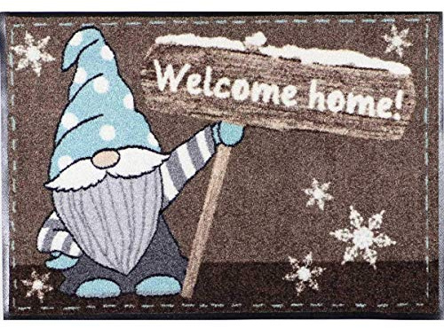 Salonloewe Wintermatte Wichtel Knud lustig Schmutzfangmatte waschbar rutschfeste Fussmatte aussen + innen 50x75 cm, Farbe :braun-Ice