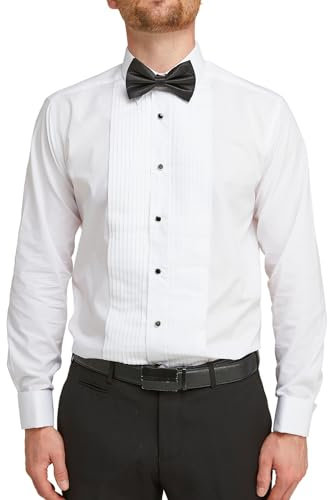 Double TWO Men's Tuxedo/Dress Shirt Pleated Front Formal Double Cuff Evening Shirt - White, 21in Collar