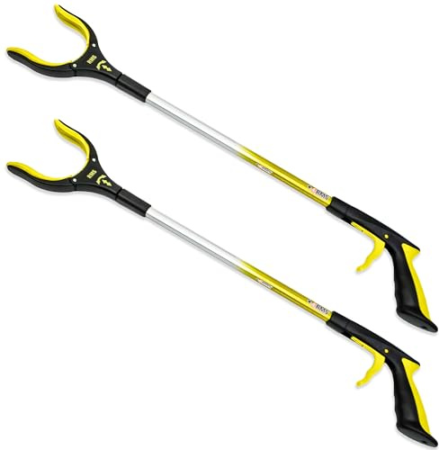 RMS 2-Pack 32 Inch Extra Long Grabber Reacher with Rotating Jaw (Yellow)