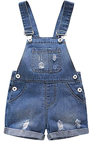Salopette Corte Ragazzo Jeans Denim Shorts Tracolla Regolabile Blu 80
