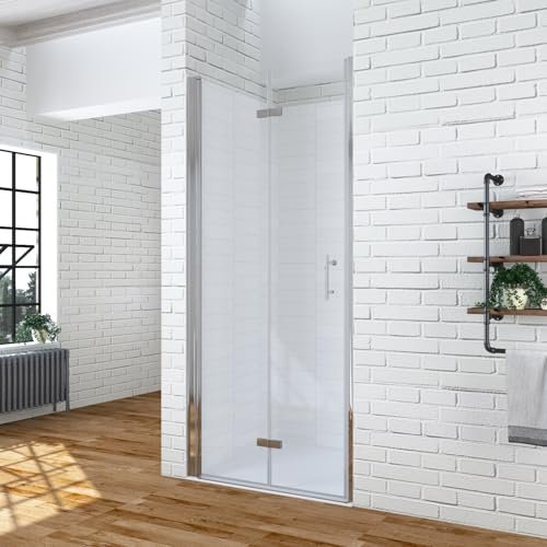 YAKE Duschtür faltbar 75 x 195 cm Nischentür dusche Duschabtrennung Duschwand Falttür aus 6mm ESG Sicherheitsglas mit Nanobeschichtung Duschkabine Drehfalttür Verstellbereich 74-76,5 cm