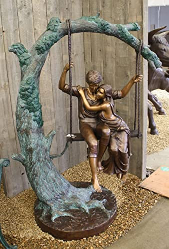Thermobrass Sculpture en bronze couple amoureux sur balançoire – Décoration pour le jardin – 125 x 160 x 75 cm