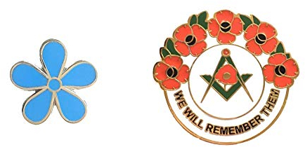 Smartbadge® Freimaurer-Anstecker Vergissmeinnicht Blume 15 mm und Freimaurer We Will Remember Harte Emaille Revers-Anstecker