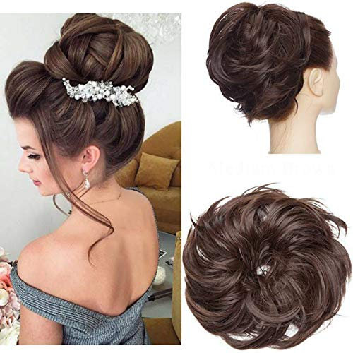 Tousled Updo Messy Bun Haarteil Haargummis Haarverlängerung Pferdeschwanz mit elastischen Haarteil Hair Extensions für Frauen Mittelbraun