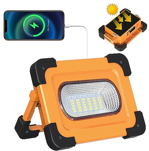 60W LED Baustrahler Akku, Elekin LED Strahler Arbeitsscheinwerfer Arbeitsleuchte mit 4 modi, Solar Campinglampe COB Flutlicht 4800mAh Powerbank für Stromausfällen, Zelt, Notfall, Werkstatt