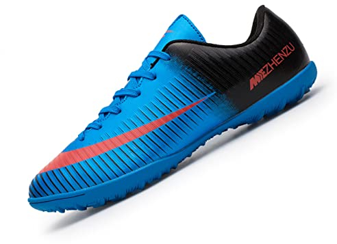 Football Boots Professional Soccer Shoes for Men Ladies and Youth Boys Girls Turf Trainers Lace Up Blue