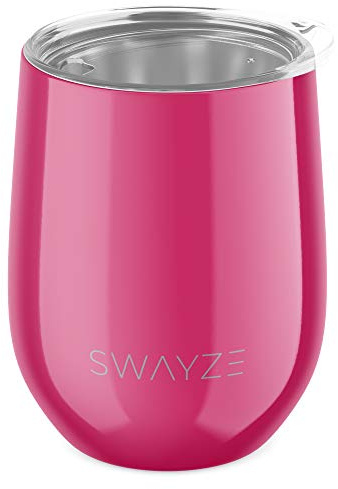 2 Pack Wine Tumbler, Reusable Coffe Mug with Lid, Insulated Travel Cup Thermal Mug Wine Glass, Stainless Steel Eco Friendly, Hot and Cold (Hot Pink)