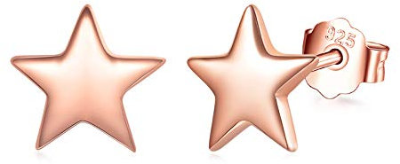 Shuxin Silver Stud Earrings for Women, 925 Sterling Silver Rose Gold Star Stud Earrings for Girls Ladies, Hypoallergenic Small Sleeper Cartilage Studs Earrings, 7mm Sterling Silver Stud Earrings