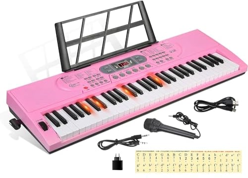 Hricane 61 Keys Piano Keyboard with Microphone Piano Note Sticker Power Supply Music Stand Electronic Digital Keyboard Gift for Beginners Adults Men Women Children