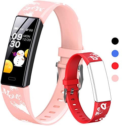 HOFIT Fitness Tracker For Kids, Fitness Watch Activity Tracker With Pedometers, Heart Rate & Sleep Monitor, Stopwatch, IP68 Waterproof, Smart Band, 2 Interchangeable Wristband, Gift For teens (Pink-B)