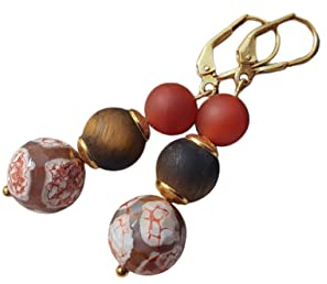 Achat (marmorit), Tigerauge, Karneol Gold Ohrringe*vergoldetes 925er Silber*Naturschmuck*Boho Ohrringe*Heilstein*