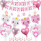 XJLANTTE Katzengeburtstagsfeierzubehör - Katzen-alles- Gute zum Geburtstagbanner, Kronen-Katzenballon, Katzenpfoten-Macaron-Ballon, Herzballon (Set 01)